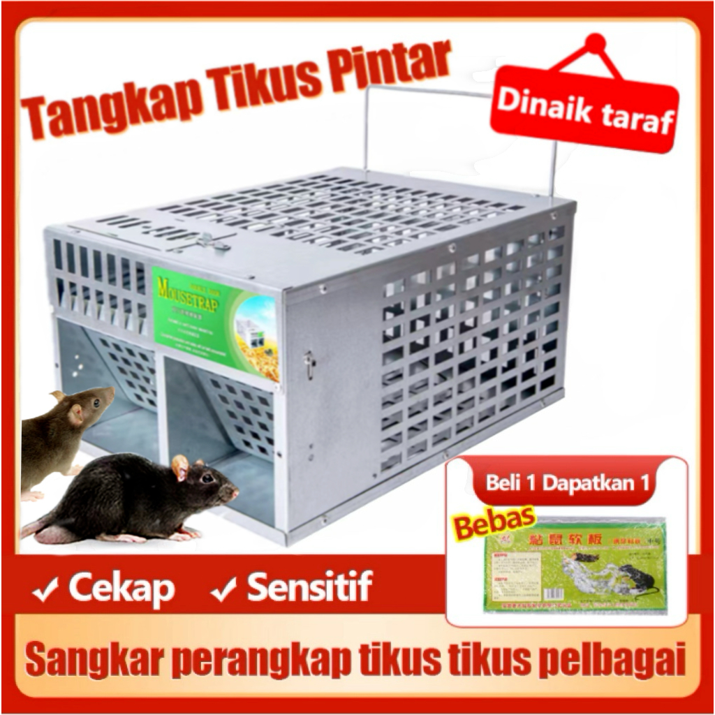 🔥FREE BAIT🔥BESAR Perangkap Tikus Besi Double Door Mouse Trap Reusable ...