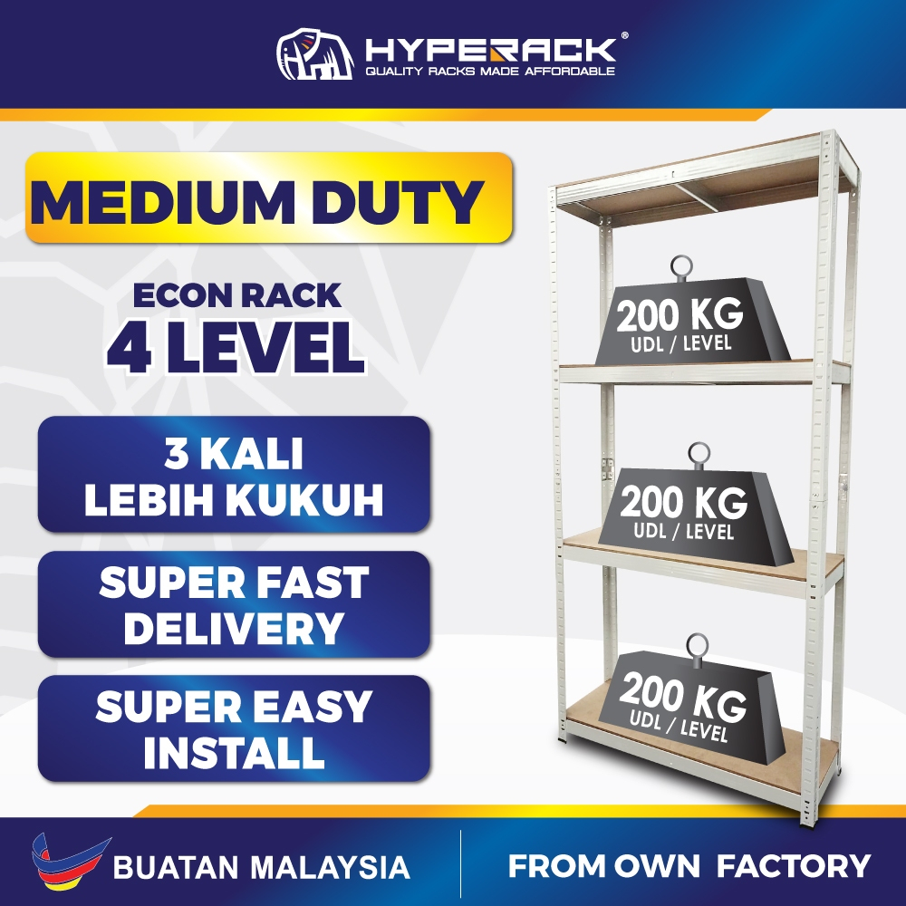 🐘[FREE SHIPPING] HYPERACK™️ Econ Rack White 4 Levels Boltless Rack Rak ...
