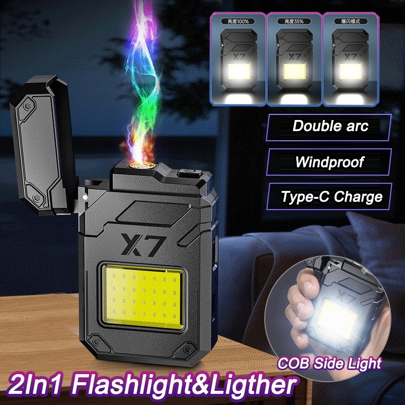 2025 2in1 Lighter & Flashlight Waterproof Lighter Plasma Dual Arc USB ...