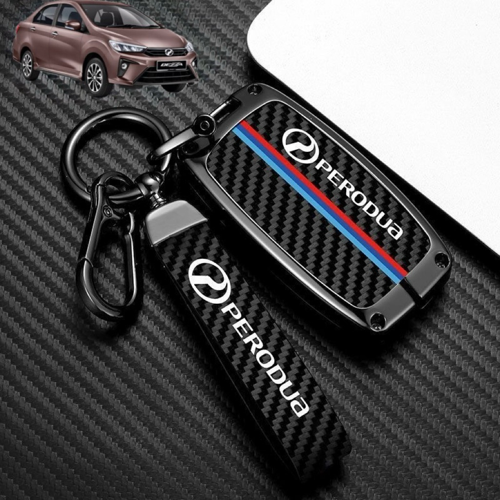 Perodua Key Cover Alloy Carbon Leather | Premium Key Case for Myvi Axia ...