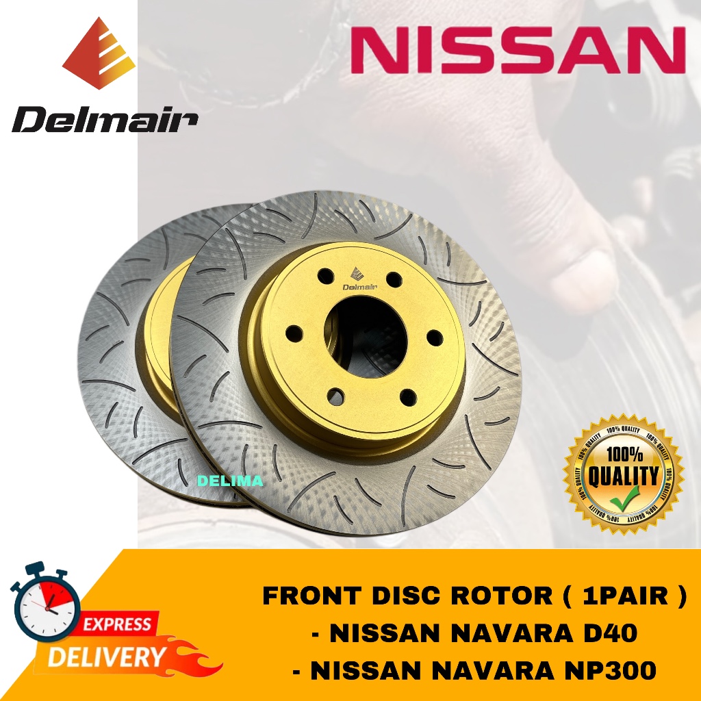 DELMAIR Nissan 296MM NAVARA D40 NP300 PRO4X SLOTTED DISC ROTOR 1 PAIR ...