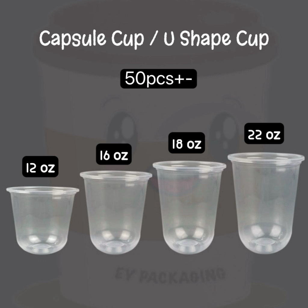 U Shape Cup (50pcs/100pcs)/ U Cup/ Capsule Cup/ Boba Milk Tea Cup/ U ...