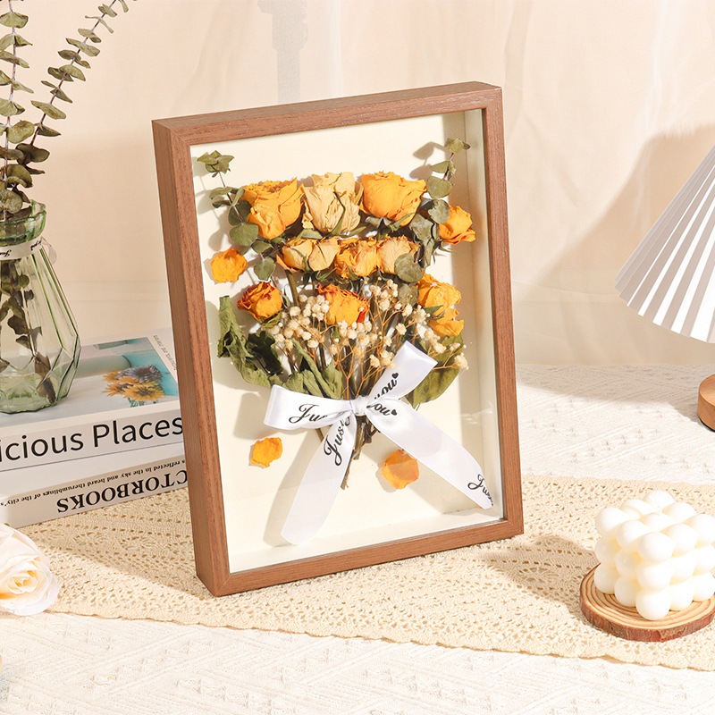 3D Handmade Hollow DIY Photo Frame Solid Wood Frame 6/7 Inch Plant ...