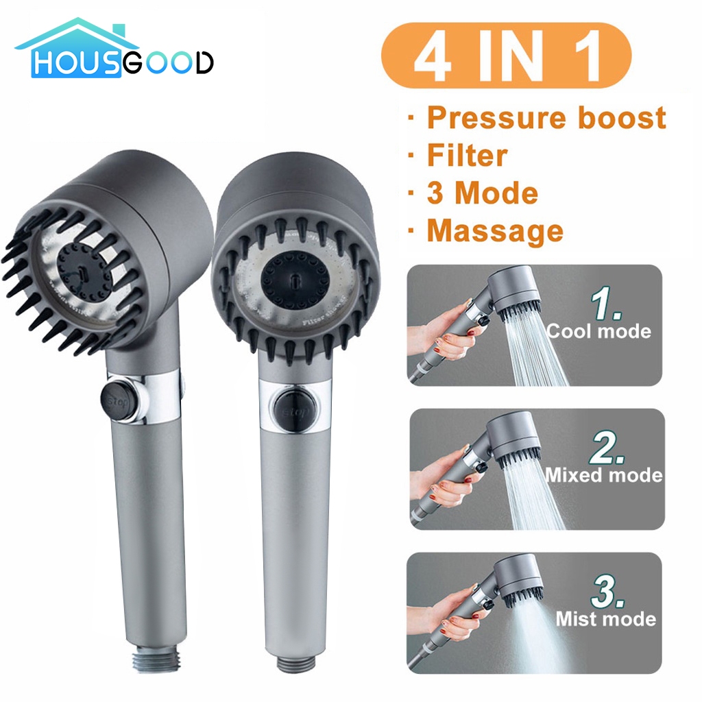[HOUSGOOD] 4 In 1 Massagable High Pressure Shower Head With Filter ...
