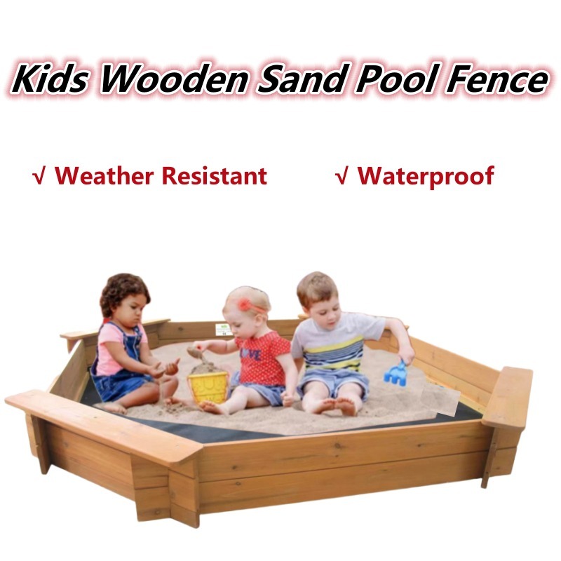 Kids Wooden Sand Pool Fence Sandpit Play Waterproof Material Sandbox ...