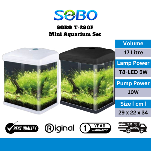 SOBO T-290F Black / White Mini Fish Aquarium Set 17L with Filter and ...