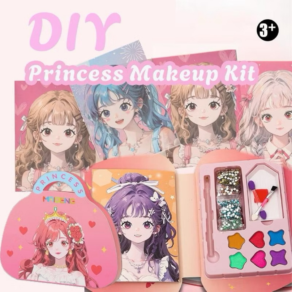 Girl Makeup Toy Set DIY Princess Cosmetics Kit Kids Dress Up Sticker ...