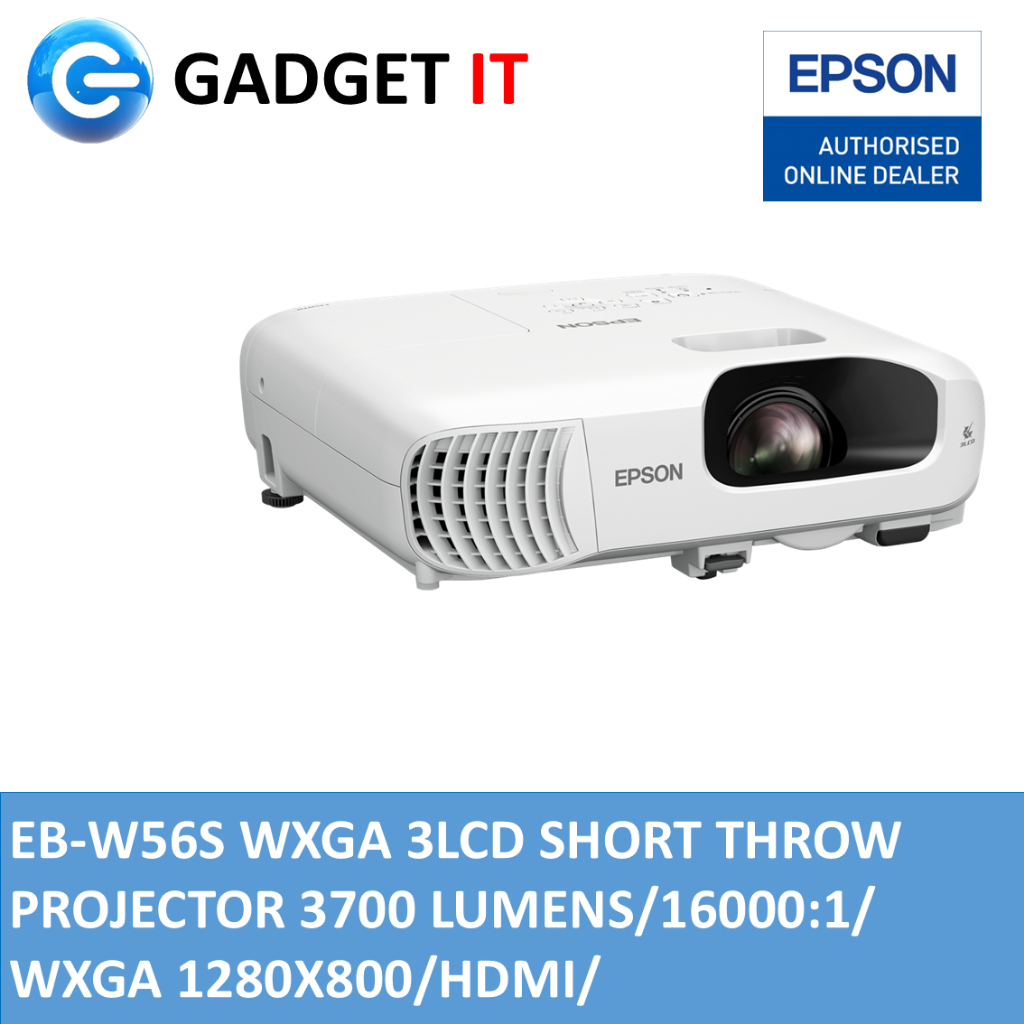 EPSON EB-W56S SHORT THROW 3700 LUMENS WXGA PROJECTOR (CONTRAST RATION ...