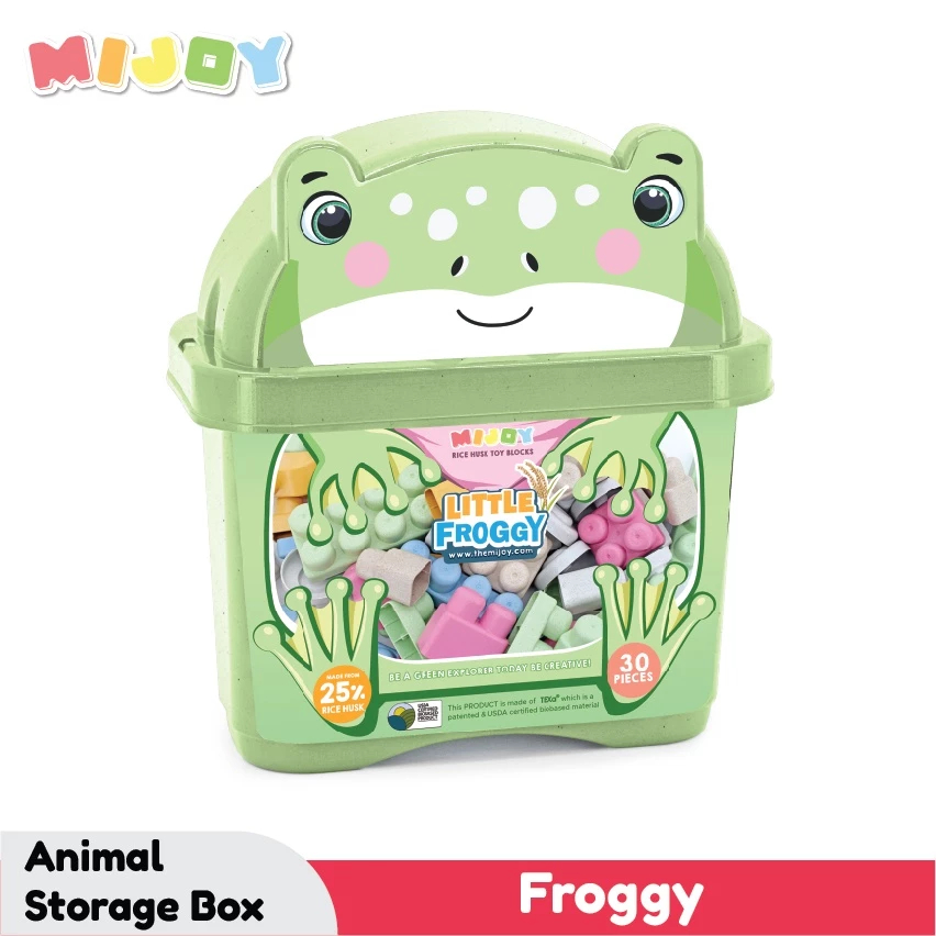 【Ready Stock】MIJOY Rice Husk Toy Blocks with Froggy Animal Storage Box ...