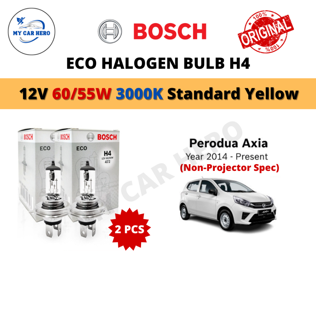 BOSCH Eco H4 Halogen Headlamp Bulb 12V 60/55W H4 Bulb for Perodua Axia ...