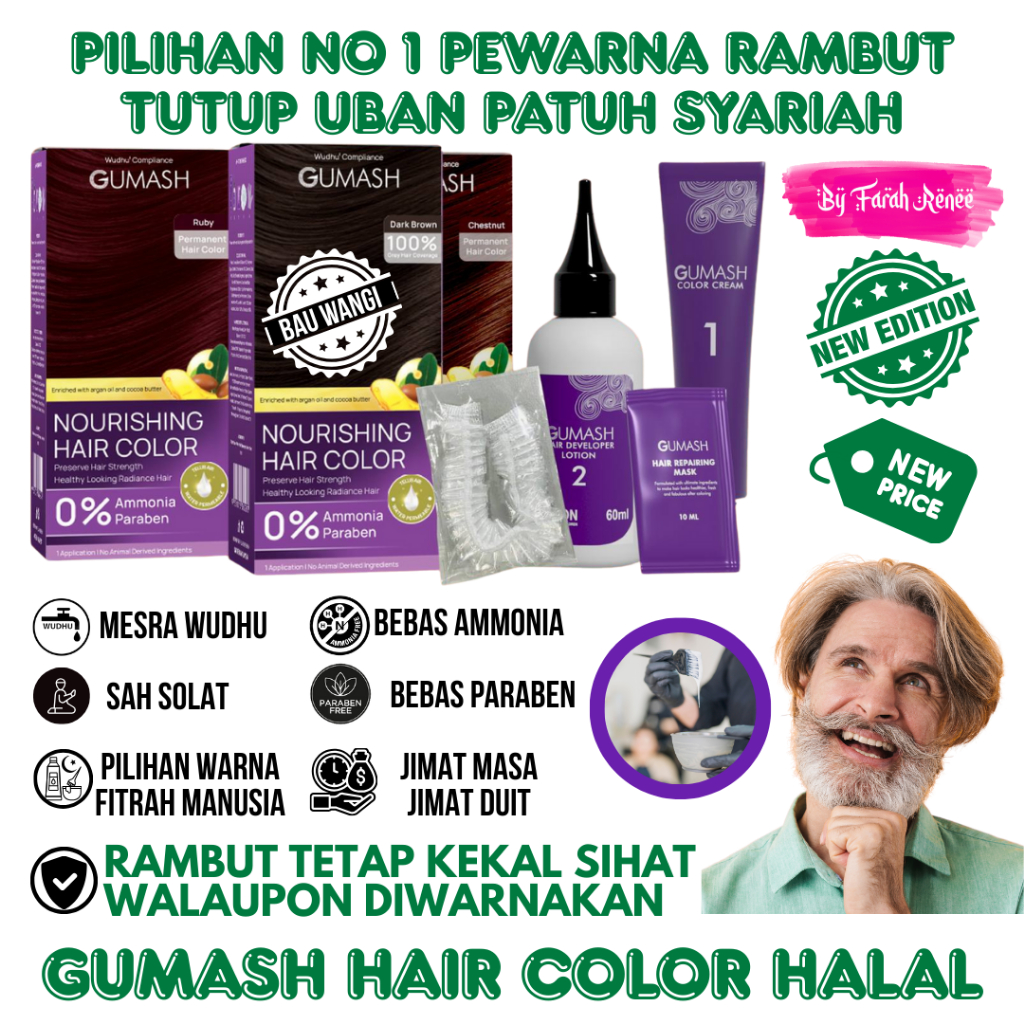 Gumash Hair Colour Pewarna Rambut Patuh Syariah Sah Solat Inai Rambut ...