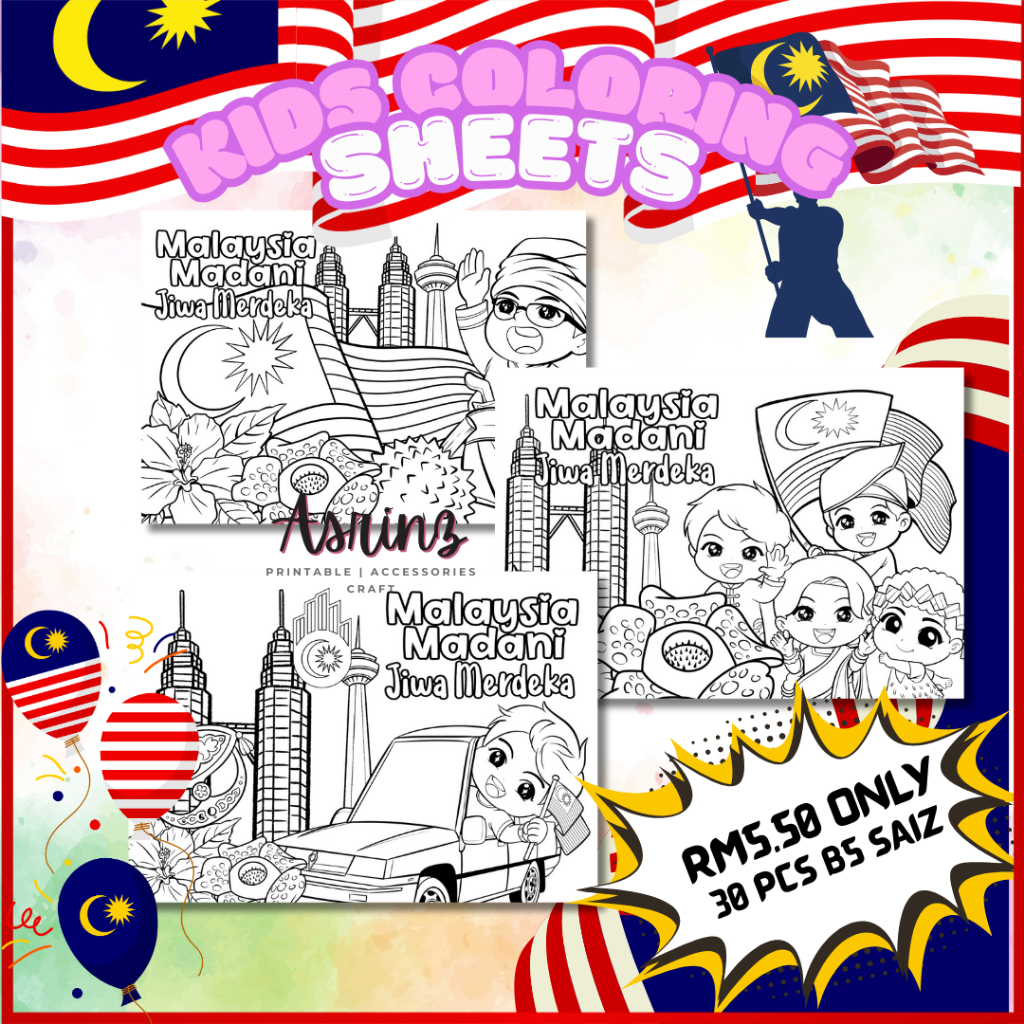 Set Mewarna MERDEKA – 30 Keping Gambar Tema Kemerdekaan coloring sheets ...