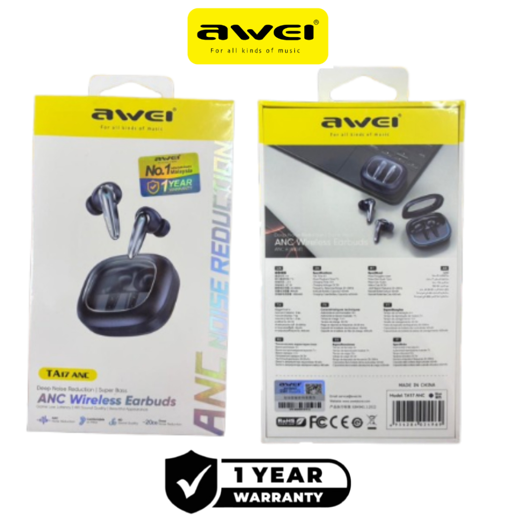 Awei TA17 ANC True Wireless Earbuds ANC Active Noise Reduction Earphone ...