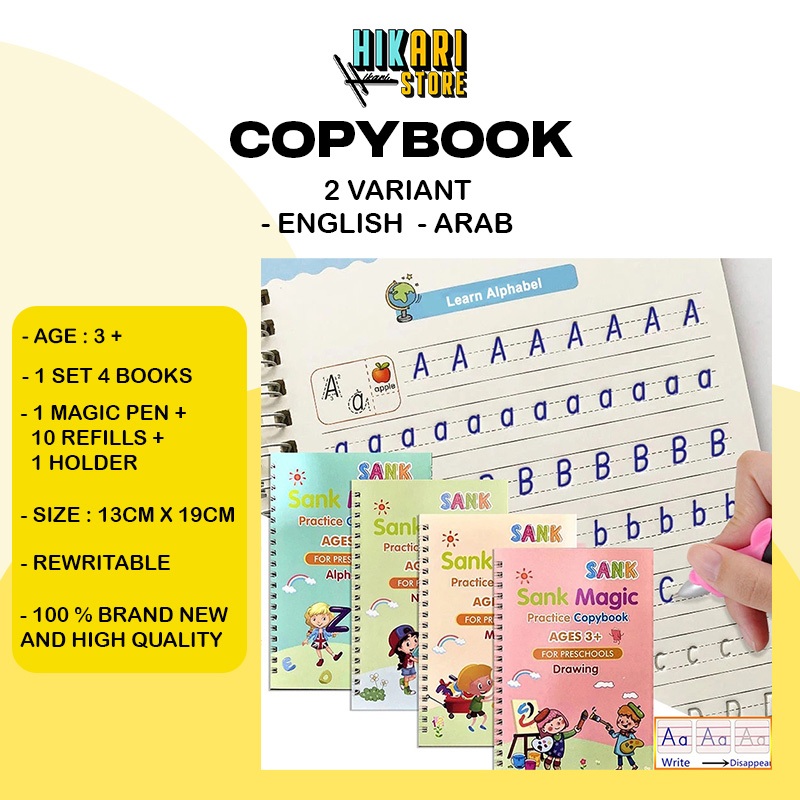 4 Book(Free 10 Pens) Magic Writing Calligraphy Handwriting Copybook ...