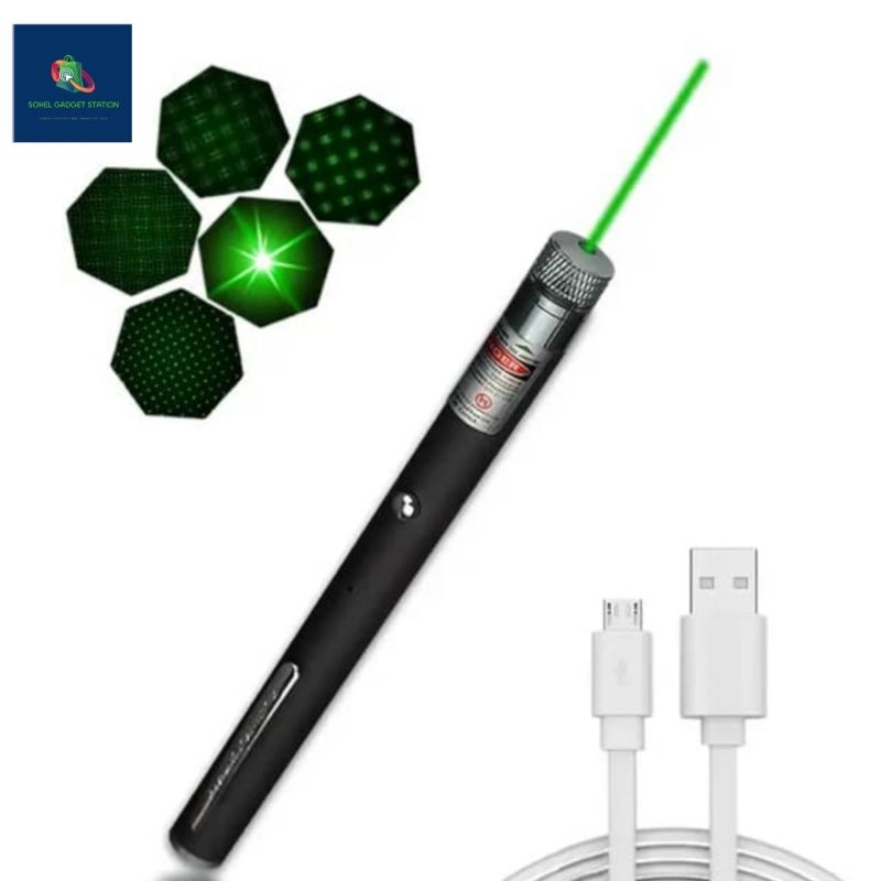 Rechargeable [ Frre Cable] Green Laser pointer 8 Kilometres Long Range ...