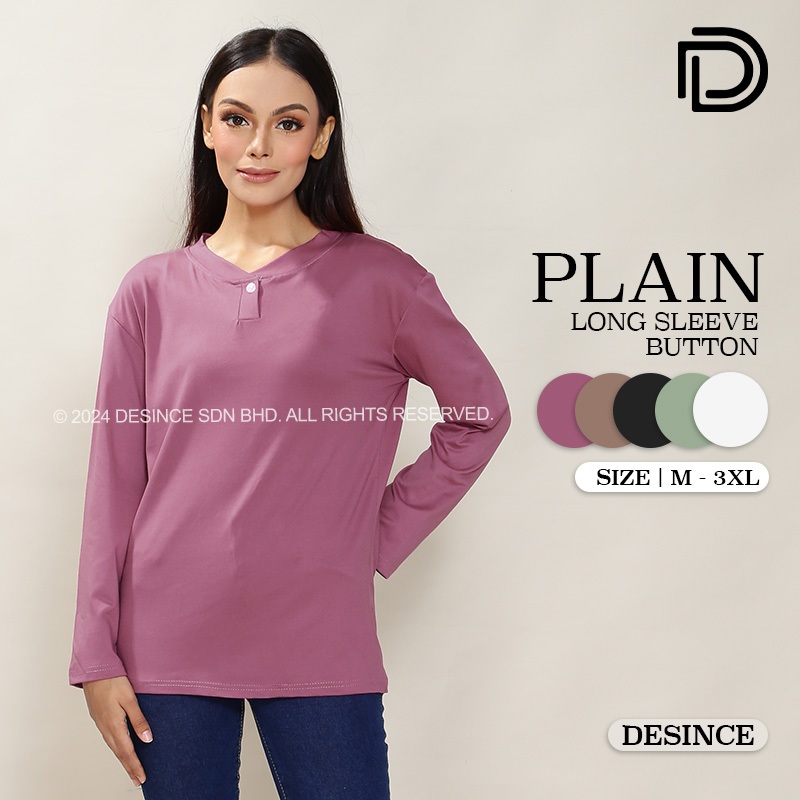 DESINCE Women T shirt Long Sleeve Button Round Neck Woman Plain Top Baju Tshirt Perempuan Lengan Panjang WT 063 Shopee Malaysia