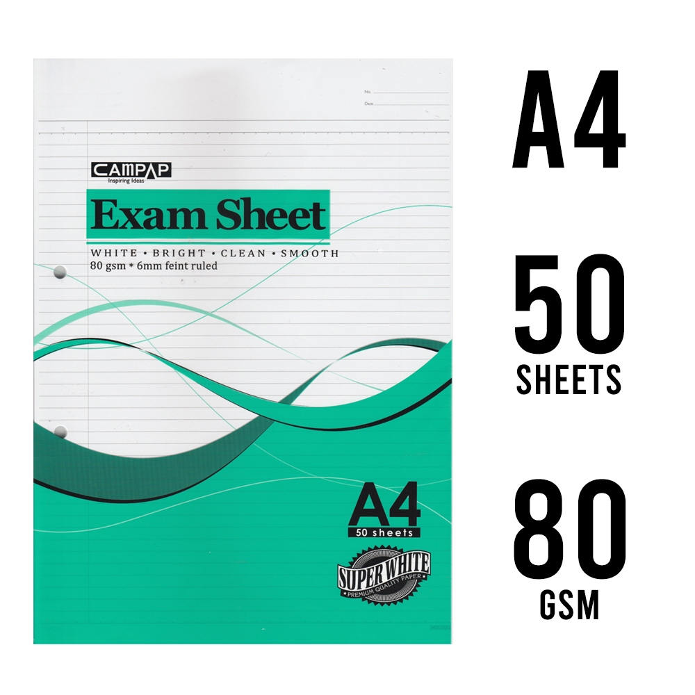CAMPAP | LOOSE LEAF | EXAMSHEETS - 6mm FEIGHT RULED FOOLSCAP PAPER ( A4 ...