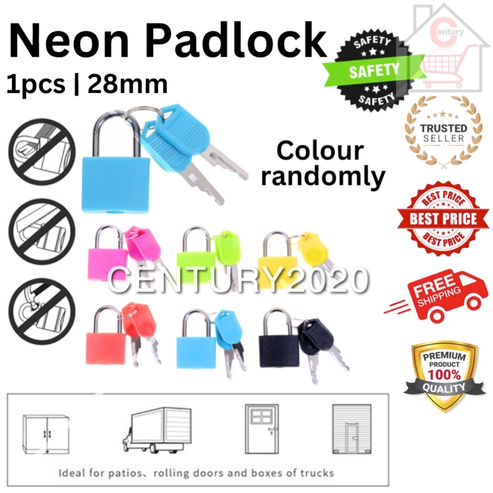 Neon Colored Padlock Plastic Coated 28mm Brass Luggage Alloy Pad Lock ...