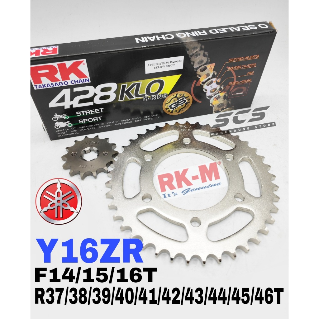 RKM Sprocket Set Yamaha Y16ZR V1 V2 Rantai RK 428 KLO O-Ring Chain Gold ...