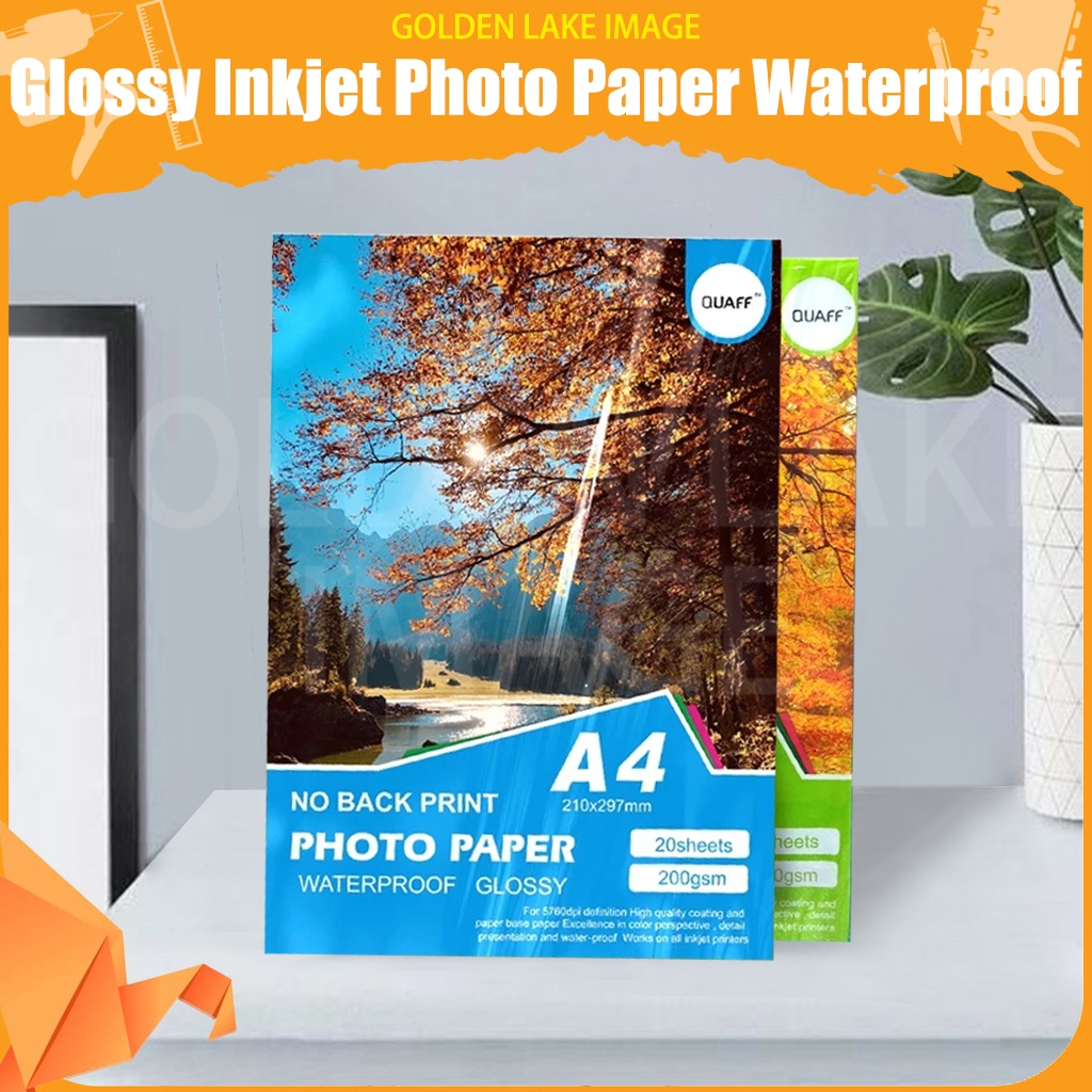 Glossy Inkjet Photo Paper Waterproof A4 200GSM 20 Sheets Kertas Foto ...