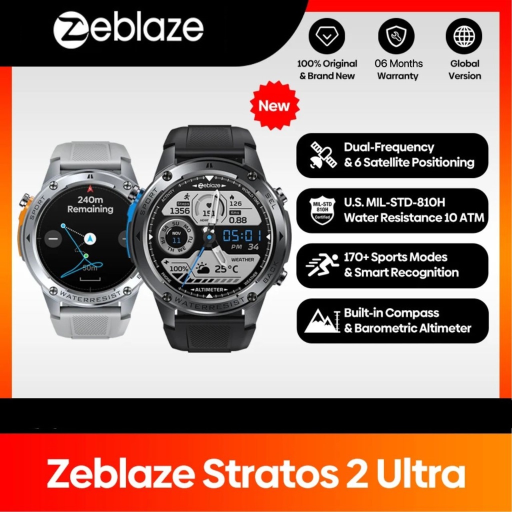 【New】Zeblaze Stratos 2 Ultra GPS Smart Watch Builtin Compass