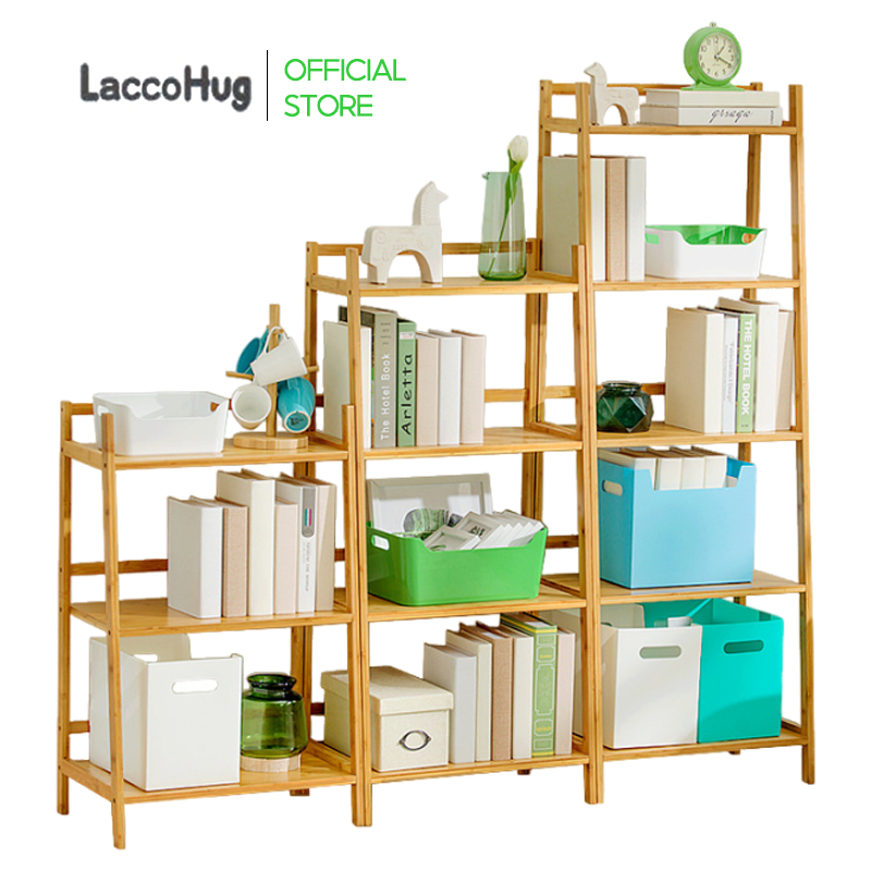 LACCOHUG Bamboo Rak Baku 3/4/5Layers Wooden Bookshelf Storage Rack Rak ...