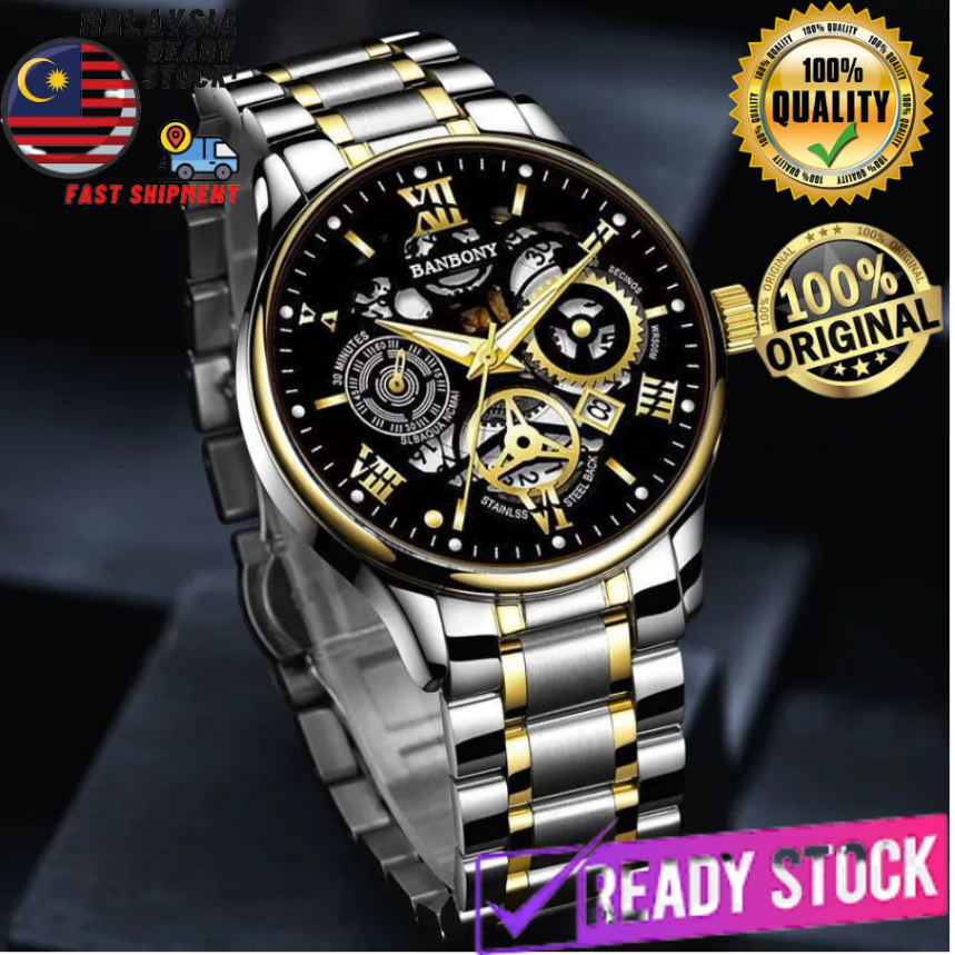 BANBONY Jam Tangan Lelaki Original Waterproof Quartz Stainless Steel ...