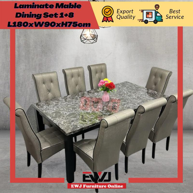 EWJ M3880 Laminate Black Mable Dining Table+02-PU Grey Parson Chair ...