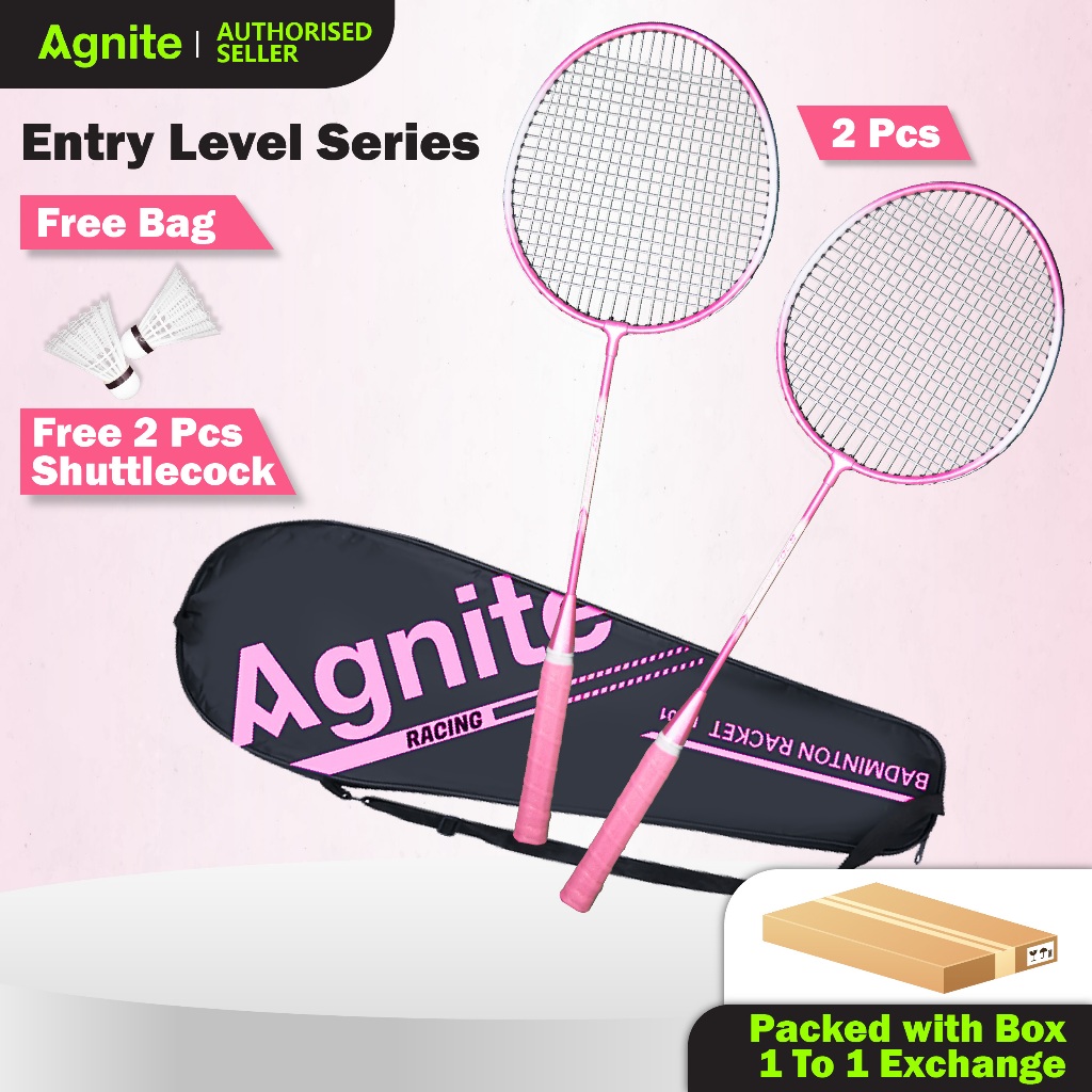 Agnite 2pcs Badminton Racket Pink Raket Badminton Original 羽毛球拍 Racket ...