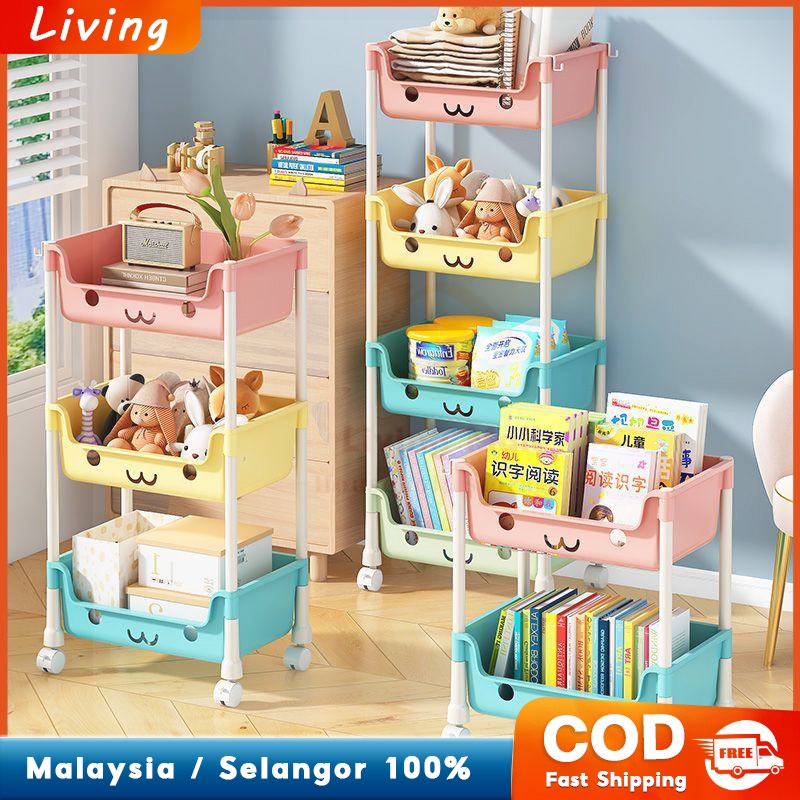 Multi-Layer Toy Storage Rack With Wheels Rak Buku Murah Almari Buku ...