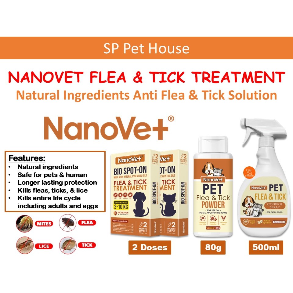 Nanovet Pet Flea & Tick Control Spray 500ml / Pet Flea & Tick Powder ...