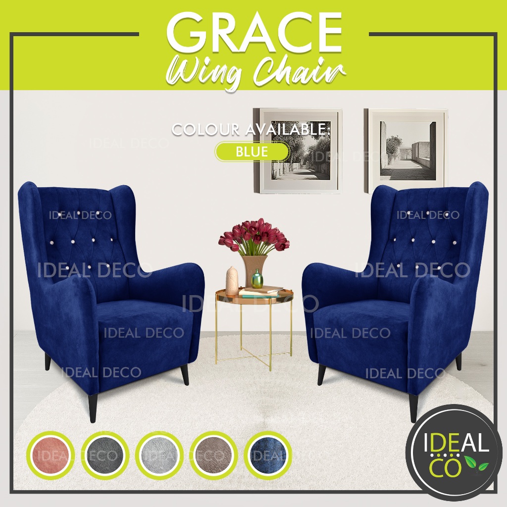 Free Shipping Luxurious Modern Grace Wing Chair Full Solid Wood Velvet Soft Smooth Fabric Durable Armchair 1 CHAIR Shopee Malaysia