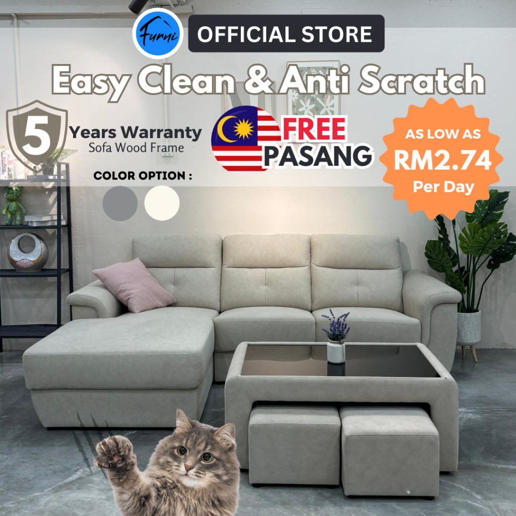 Easy Clean L Shape Sofa Set Sofa Murah Sofa Pet Friendly Beige Sofa ...
