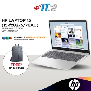 HP Laptop 15-fc0275/76AU 15.6" FHD Laptop (AMD Ryzen™ 5 7430U | 16GB | 512GB SSD | AMD Radeon™ Graphics | H&S)