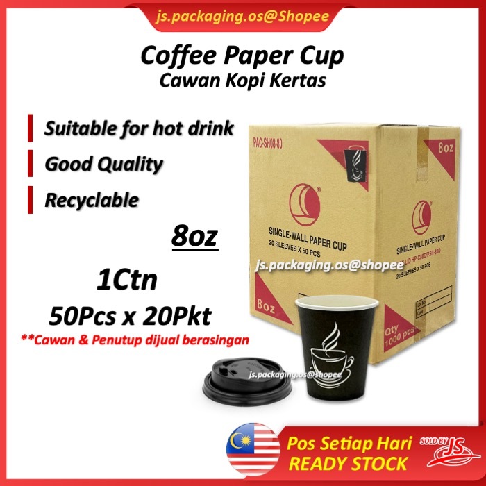 8oz Coffee Paper Hot Cup Disposable Cawan Kertas Kopi Pakai Buang dan ...