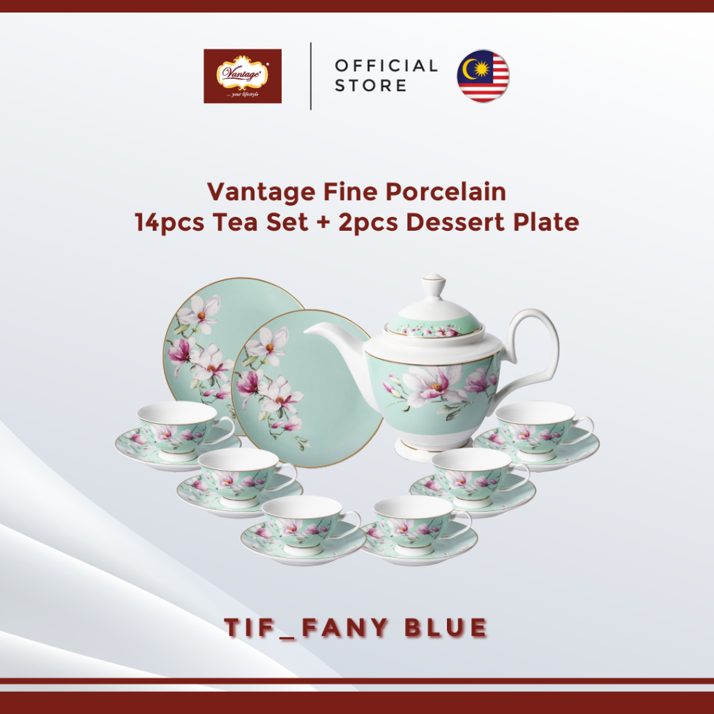 Vantage Fine Porcelain Tif_fany Blue Mognolia 14pcs Tea Set | Shopee ...