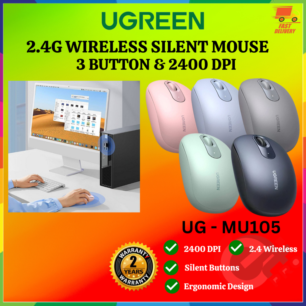 UGREEN WIRELESS SILENT MOUSE MU105 2.4G 3 BUTTON & 2400 DPI | Shopee ...