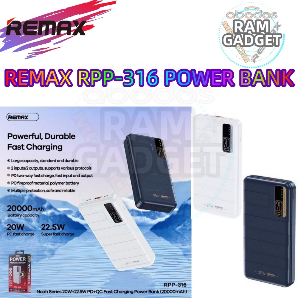 (NO COD) REMAX RPP-316 20000mAh PD20W + QC22.5W POWER BANK POWERBANK ...
