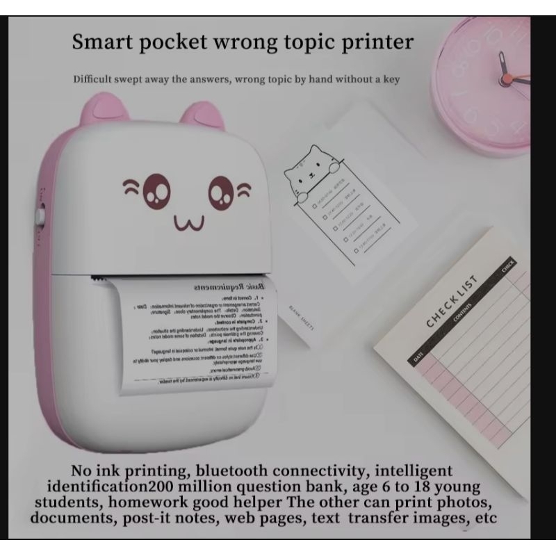 Mini Portable Thermal Printer Wireless Bluetooth Pocket Printer Paper ...