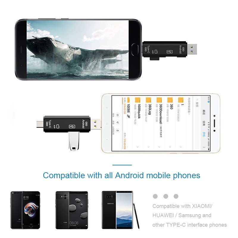Penyesuai OTG 5 dalam 1 – Pembaca Kad Memori USB 3.0 Type-C / USB ...