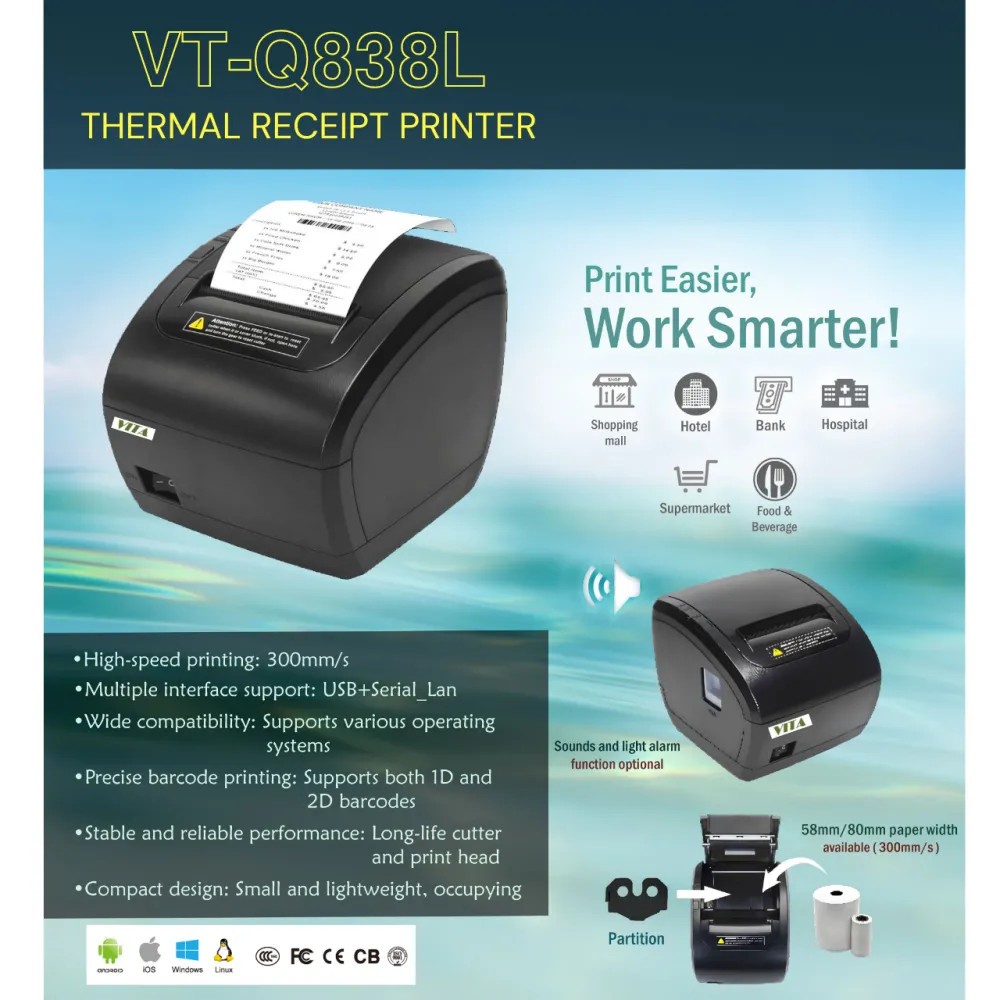 VITA Q838L Thermal Receipt Printer 80mm - Test Unit, Like New (POS ...