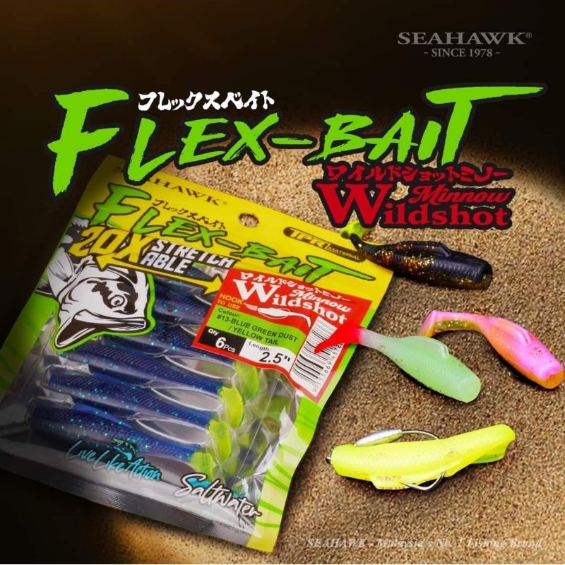 SEAHAWK FLEX-BAIT 20X STRETCH ABLE MINNOW WILDSHOT SOFT PLASTIC BAIT 3 ...