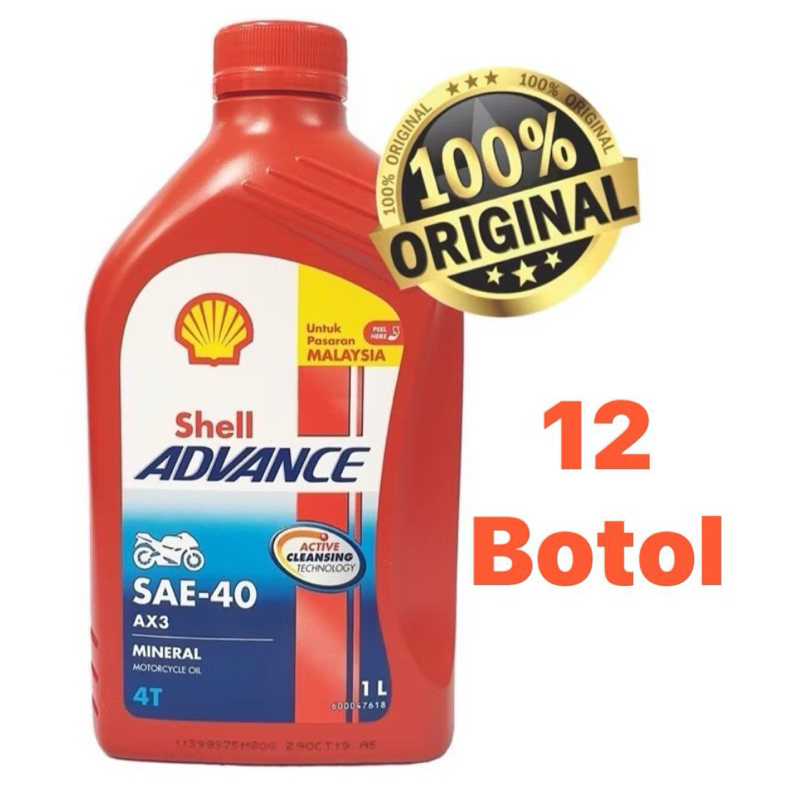 【3/6/9/12 BOTOL】 SHELL ADVANCE 4T AX3 SAE-40 SAE40 API SF 1L MINERAL ...