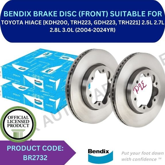 BENDIX GENUINE DISC BRAKE ROTOR (FRONT) FOR TOYOTA HIACE [KDH200 ...