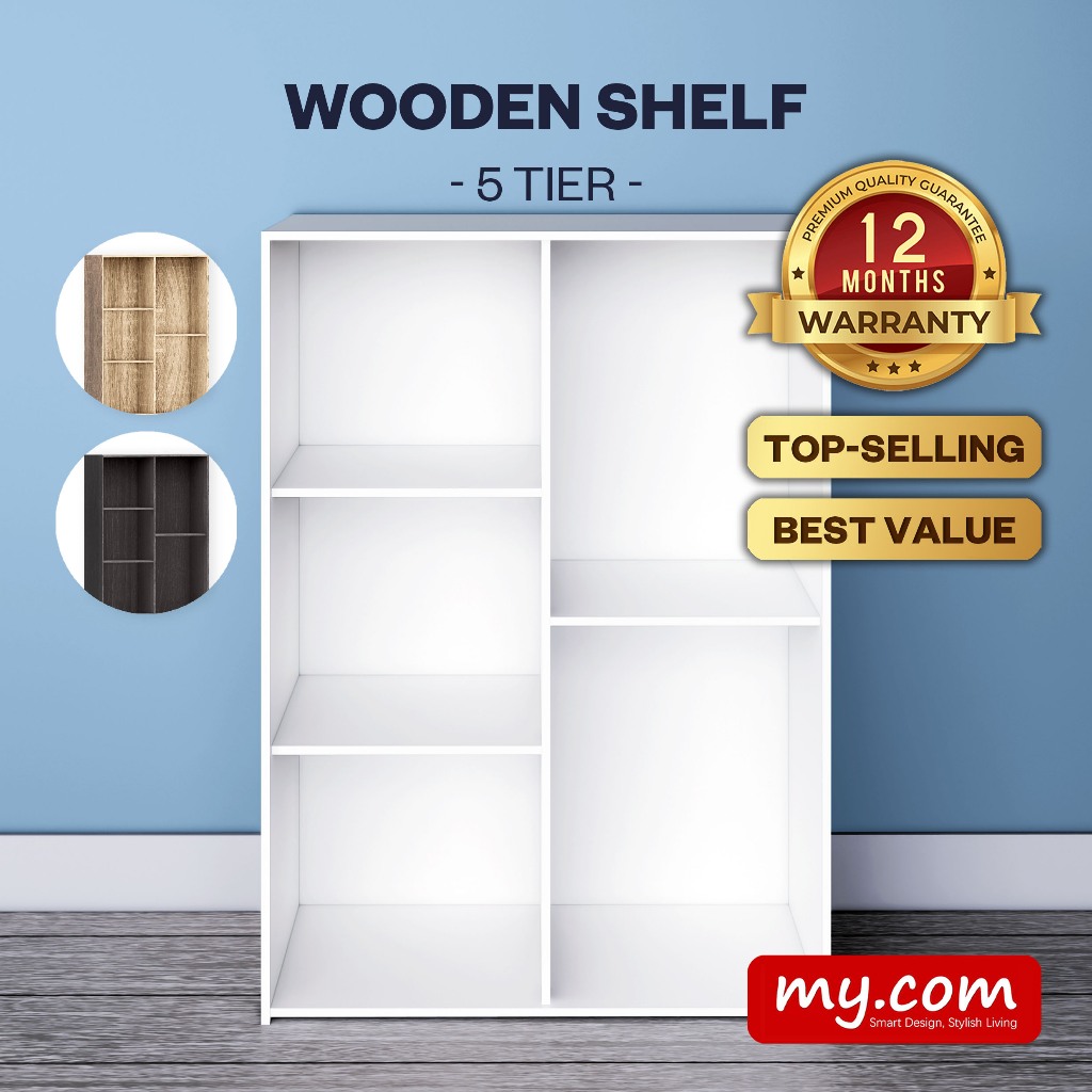 Rak Buku 5 Tingkat5 Tier Bookshelf (3 Tier+2) my-com/Multipurpose Shelf ...