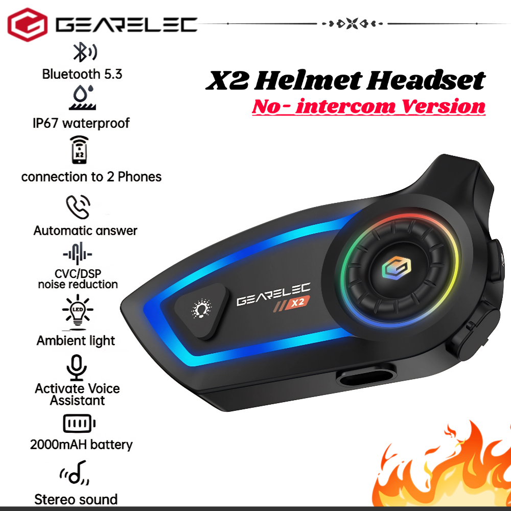 GEARELEC X2 Motorcycle Helmet Bluetooth Headset DSP/CVC Noise