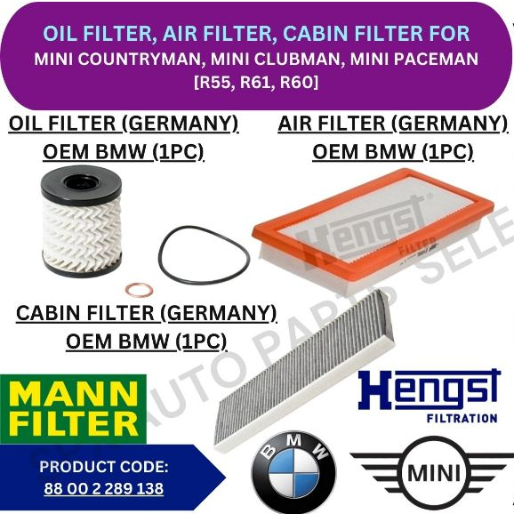MINI (OEM) OIL FILTER, AIR FILTER, CABIN FILTER FOR MINI COUNTRYMAN ...