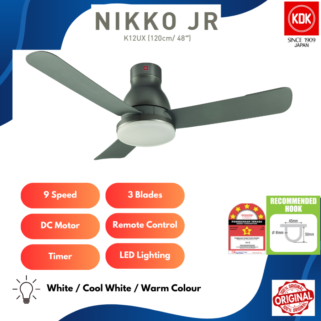 KDK K12UX KIPAS SILING 3 BLADE CEILING FAN WITH LED LIGHT REMOTE ...