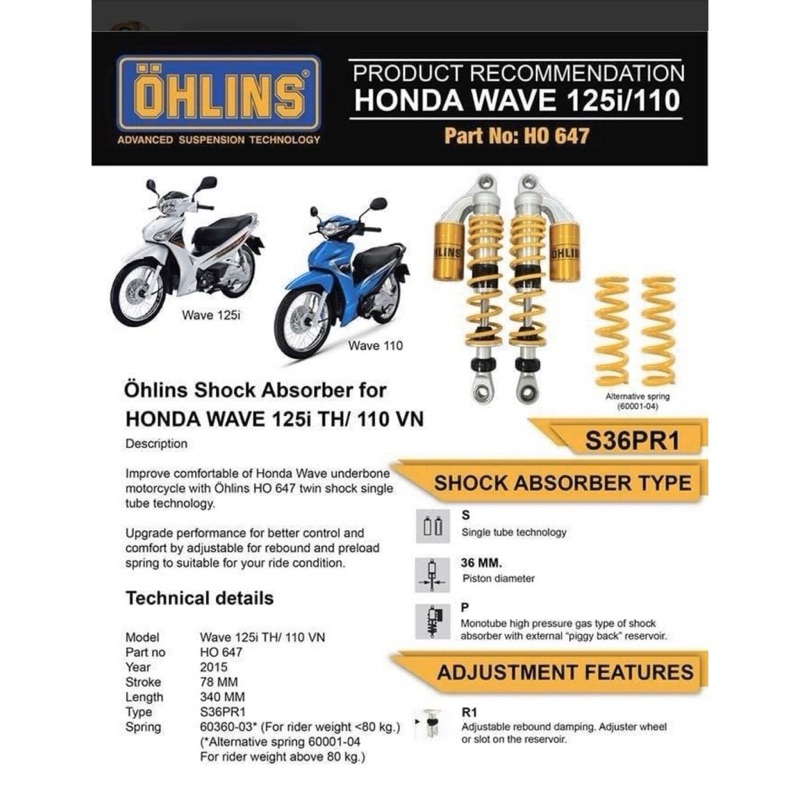 [Ready Stock] Öhlins HO 647 - W125 / RXZ ABSORBER 100%Original OHLINS ...