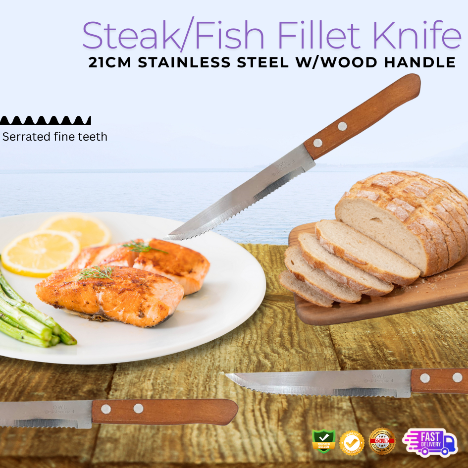 21CM Stainless Steel Steak/Fish Fillet Knife WITH WOODEN HANDLE ...